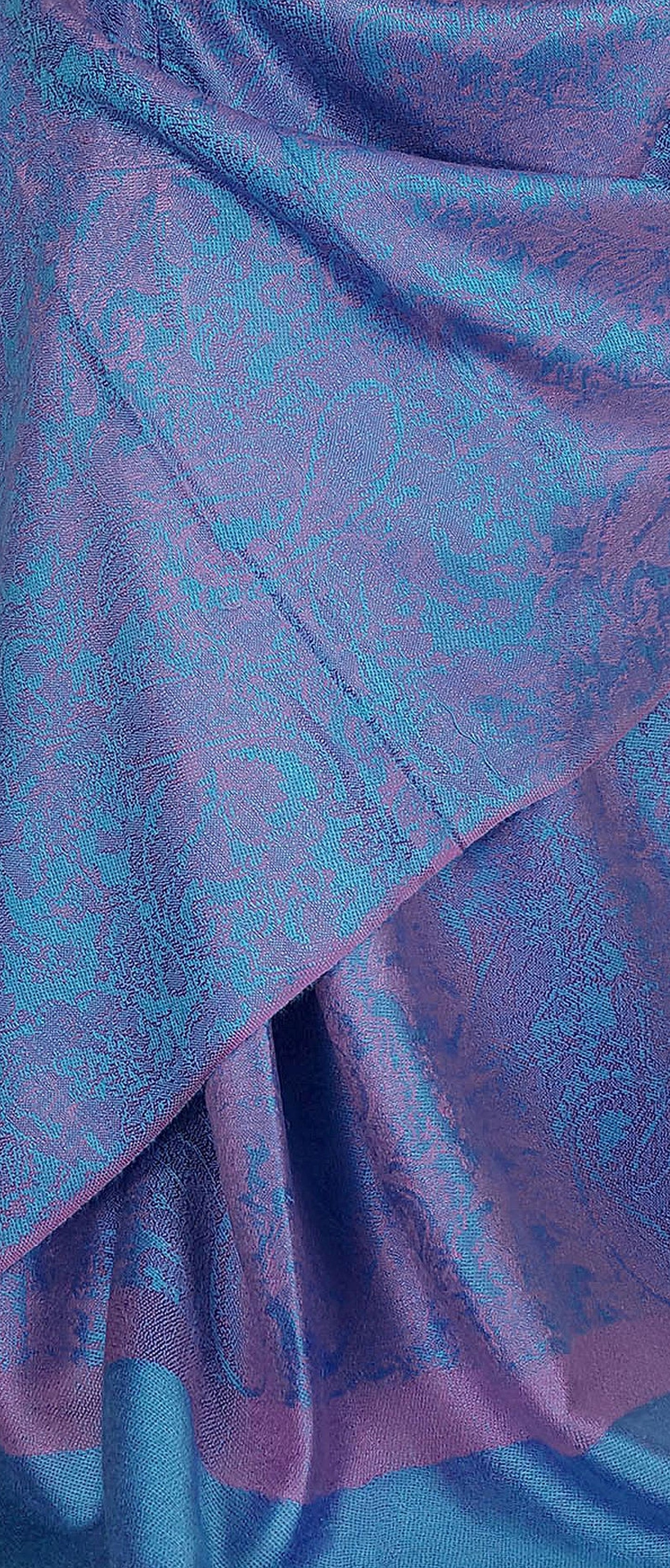 Paisley Pattern Pashmina Style Scarf – Lightweight, Stylish, Boho-Chic Fashion Accessory - Pink Turquoise Blue (P093-GLBTX)