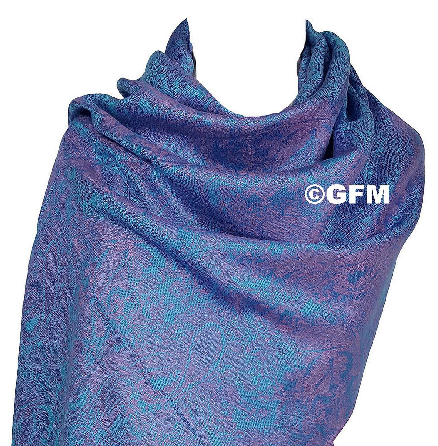 Paisley Pattern Pashmina Style Scarf – Lightweight, Stylish, Boho-Chic Fashion Accessory - Pink Turquoise Blue (P093-GLBTX)
