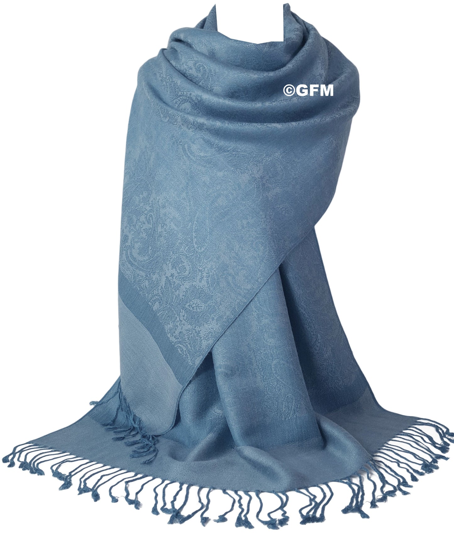 Paisley Pattern Pashmina Style Scarf – Lightweight, Stylish, Boho-Chic Fashion Accessory - Light Blue (P093-HLNL)