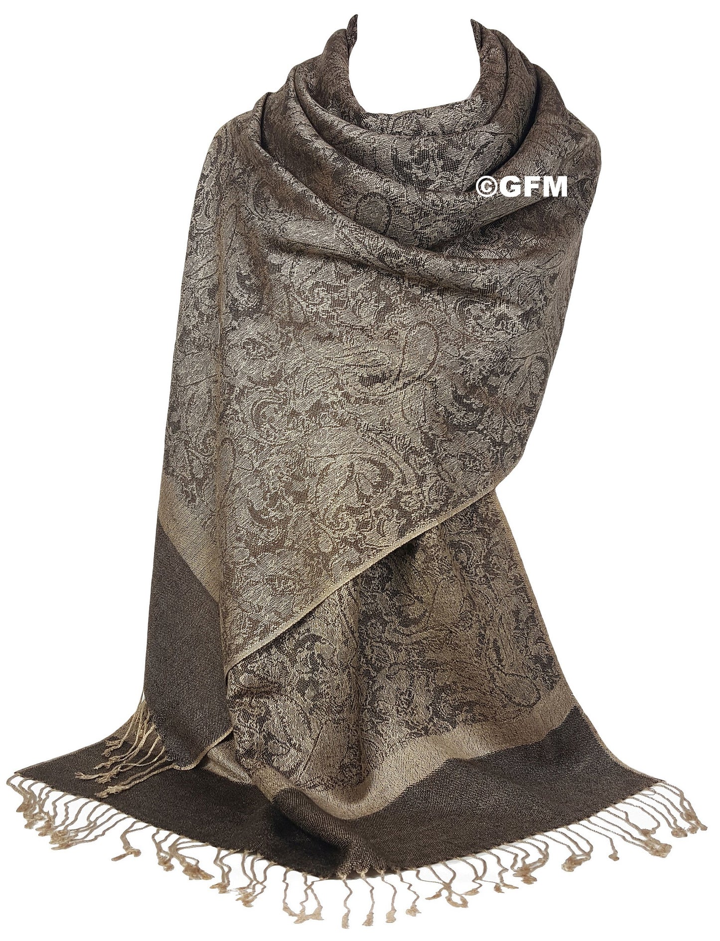 Paisley Pattern Pashmina Style Scarf – Lightweight, Stylish, Boho-Chic Fashion Accessory - Brown (P093-KEK)