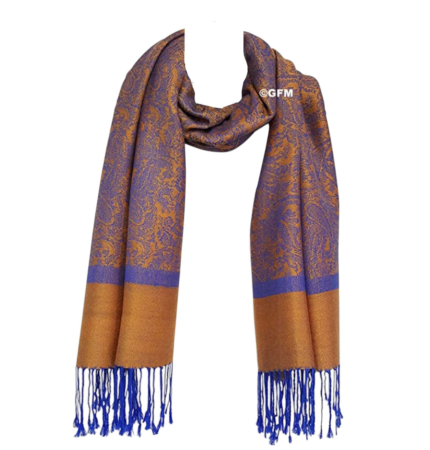 Paisley Pattern Pashmina Style Scarf – Lightweight, Stylish, Boho-Chic Fashion Accessory - Orange Blue (P093-NRGCRTNL)