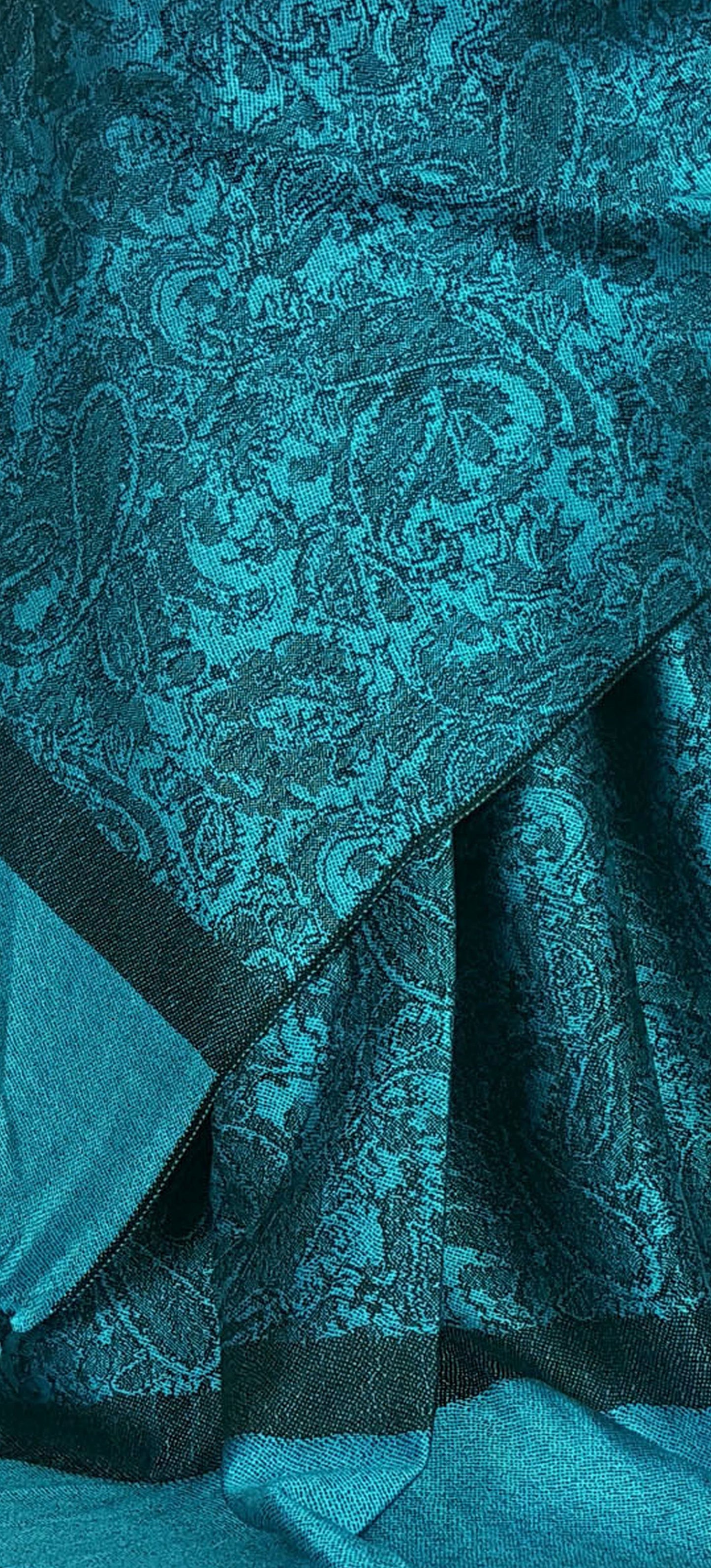 Paisley Pattern Pashmina Style Scarf – Lightweight, Stylish, Boho-Chic Fashion Accessory - Teal Turquoise Black (P093-TXNLKL)