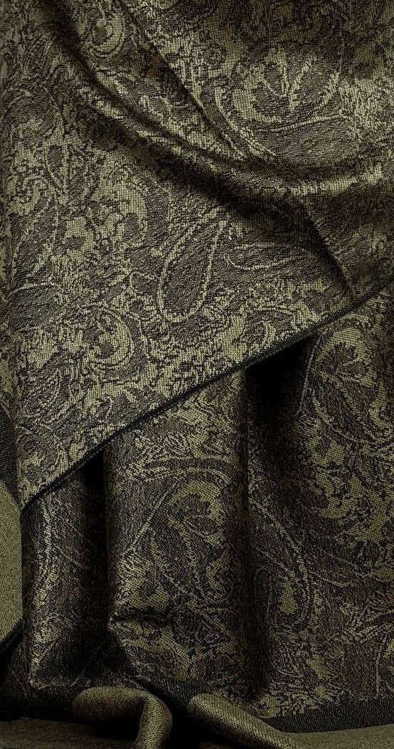 Paisley Pattern Pashmina Style Scarf – Lightweight, Stylish, Boho-Chic Fashion Accessory - Black Olive Khaki (P093-KLJTNKH)