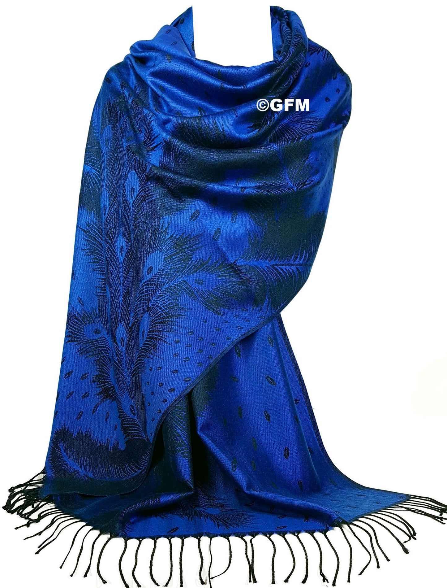 Peacock Feather Design Pashmina Style Scarf or Shawl – Royal Blue (PCKPASH-P4-CRTNL)