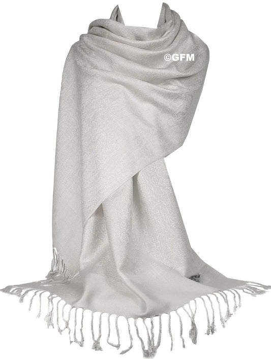 Paisley Pattern Pashmina Style Scarf – Lightweight, Stylish, Boho-Chic Fashion Accessory - Off White (P093-OSFD)
