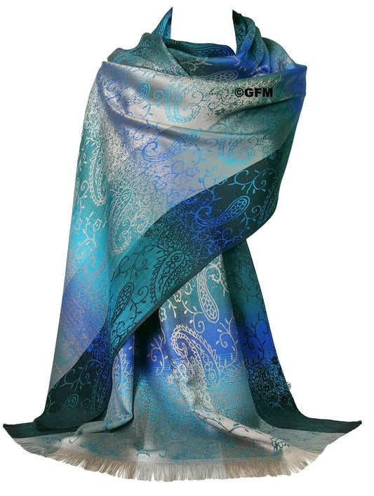 Floral Paisley Pattern Pashmina Style Scarf Shawl for Women - Teal (9321-TL)
