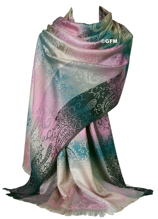 Floral Paisley Pattern Pashmina Style Scarf Shawl for Women - Pink (9321-GLB)