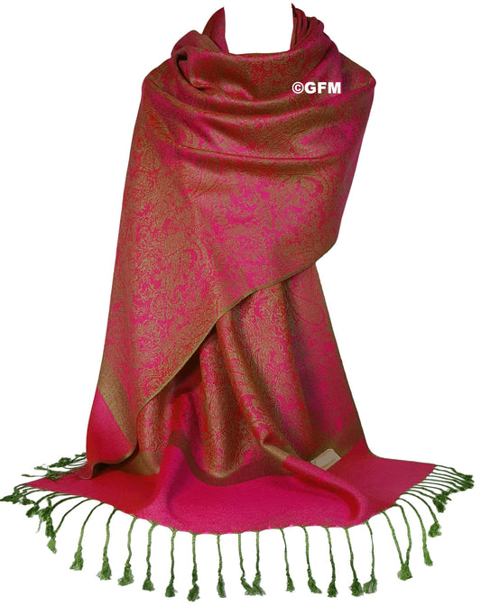 Paisley Pattern Pashmina Style Scarf – Lightweight, Stylish, Boho-Chic Fashion Accessory - Pink Olive (P093-CRTGLBJTN)