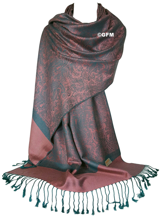 Paisley Pattern Pashmina Style Scarf – Lightweight, Stylish, Boho-Chic Fashion Accessory - Pink Teal (P093-GLBTL)