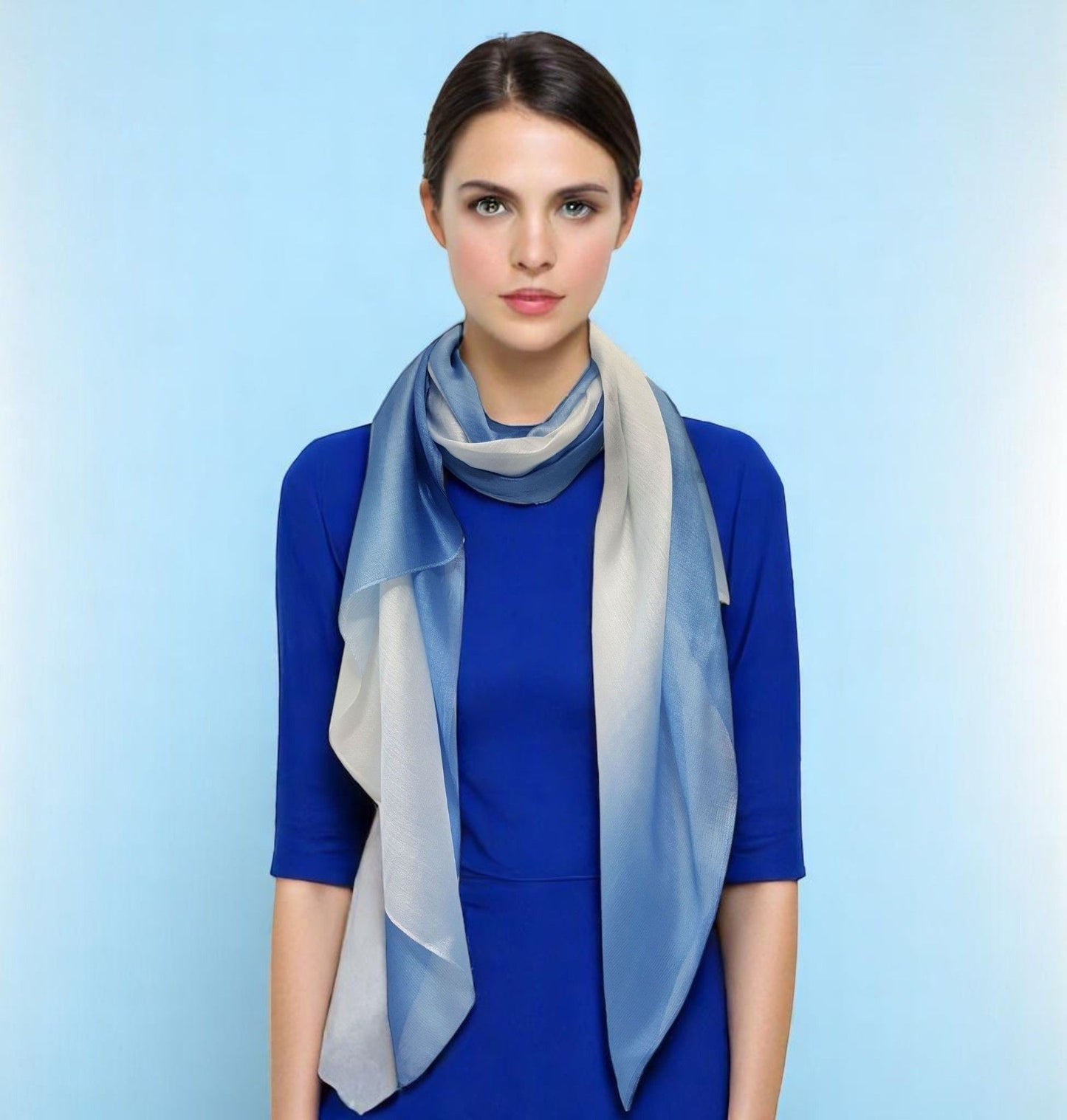 Two-Tone Silk-Cotton Blend Scarf - Light Blue (DMSYSLK-HLNLSFD)