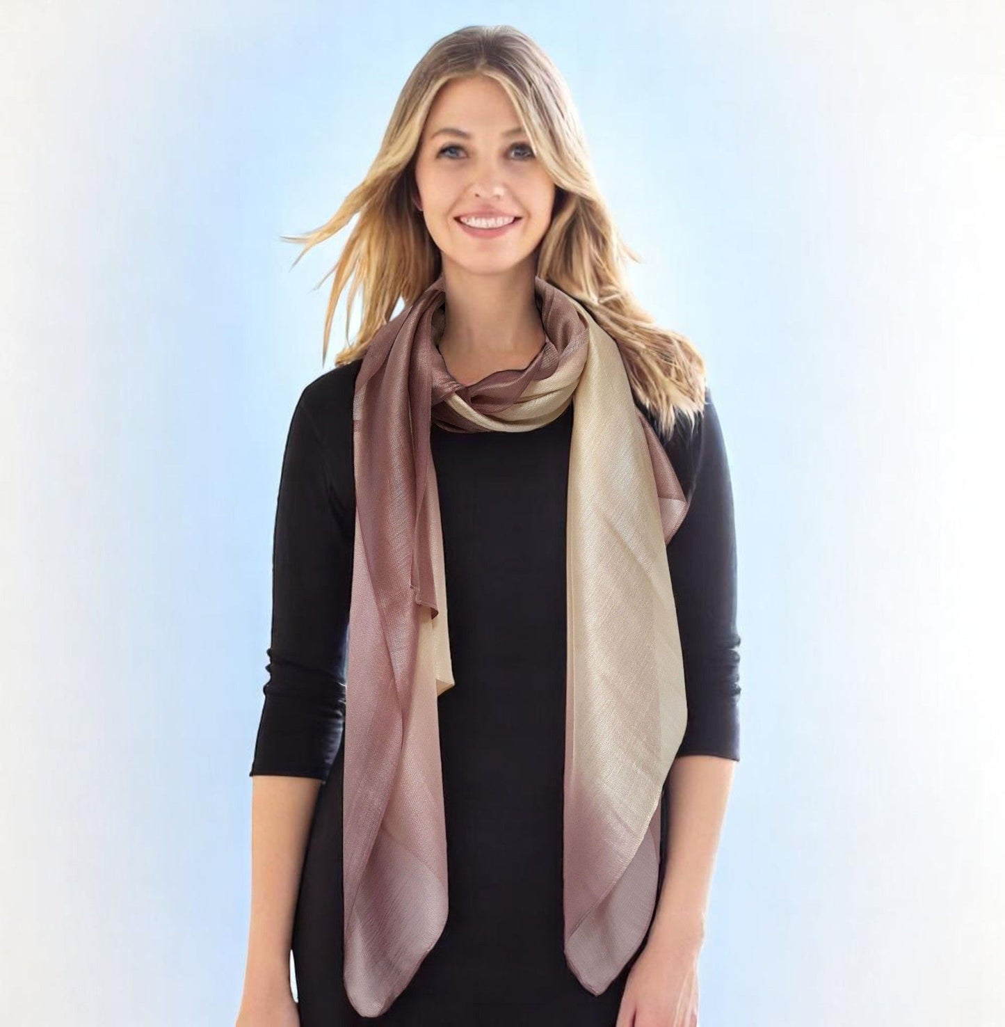 Two-Tone Silk-Cotton Blend Scarf - Dusky Pink (DMSYSLK-TRDGLB)