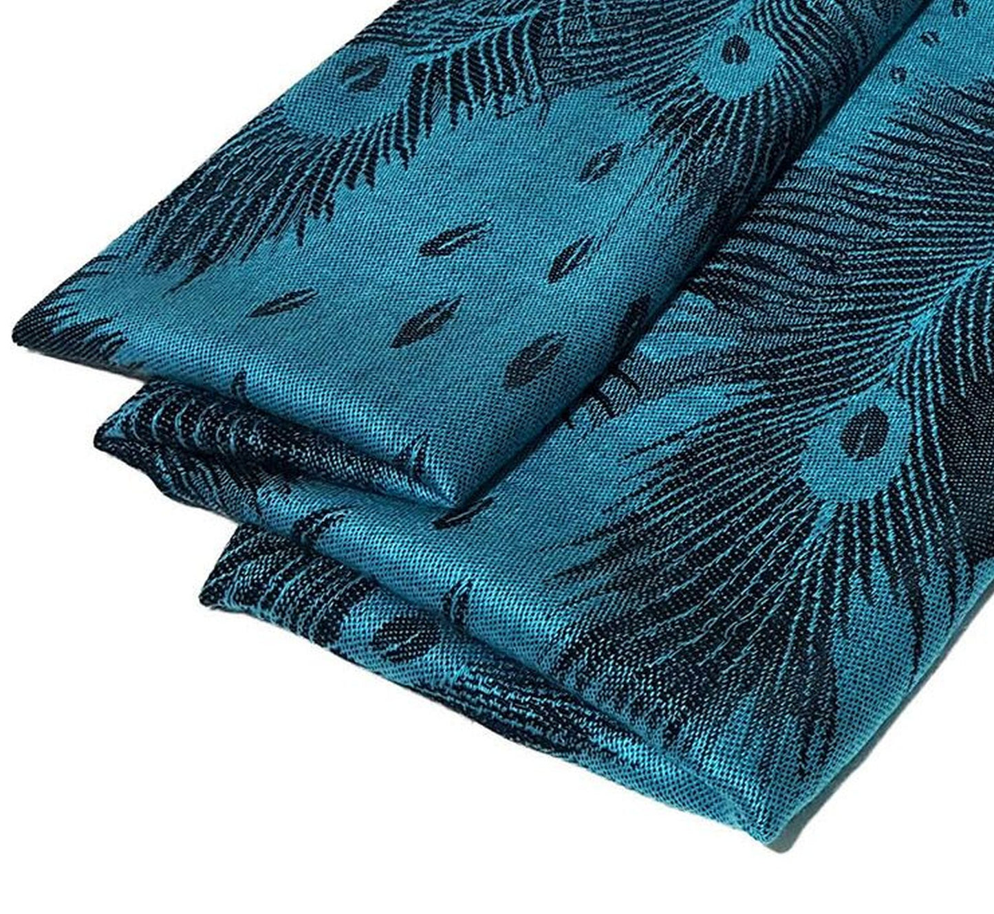 Peacock Feather Design Pashmina Style Scarf or Shawl – Teal Blue (PCKPASH-P7-TXKL)