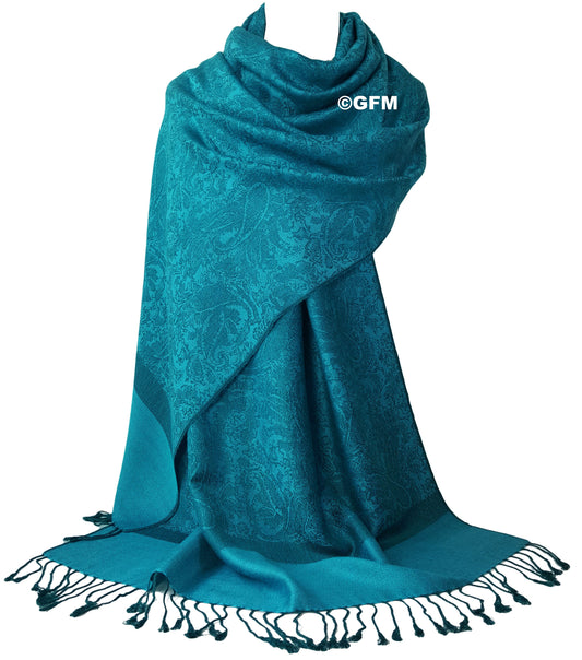 Paisley Pattern Pashmina Style Scarf – Lightweight, Stylish, Boho-Chic Fashion Accessory - Teal Turquoise (P093-TXTL)