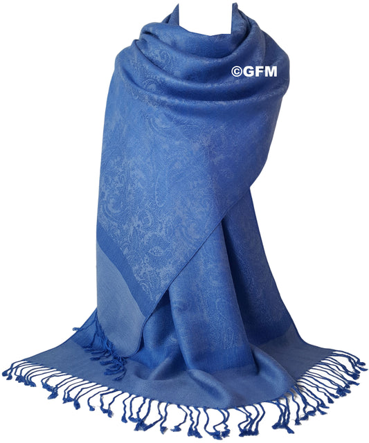 Paisley Pattern Pashmina Style Scarf – Lightweight, Stylish, Boho-Chic Fashion Accessory - French Sky Blue (P093-FRSKNL)