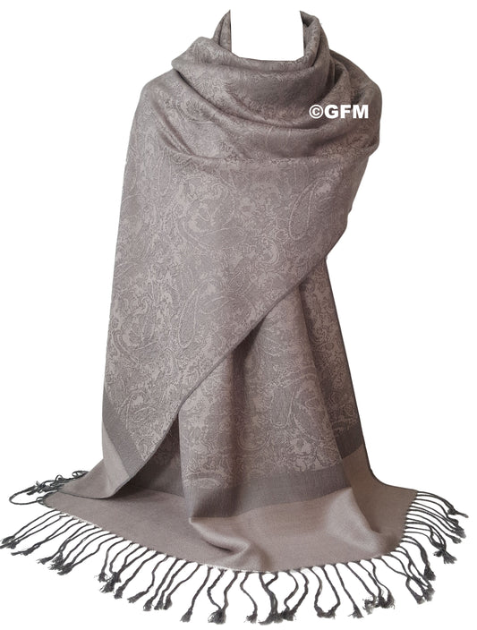 Paisley Pattern Pashmina Style Scarf – Lightweight, Stylish, Boho-Chic Fashion Accessory - Nude Grey (P093-NDBH)