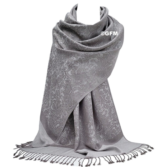 Paisley Pattern Pashmina Style Scarf – Lightweight, Stylish, Boho-Chic Fashion Accessory - Taupe Brown Grey (P093-CHTPBH)
