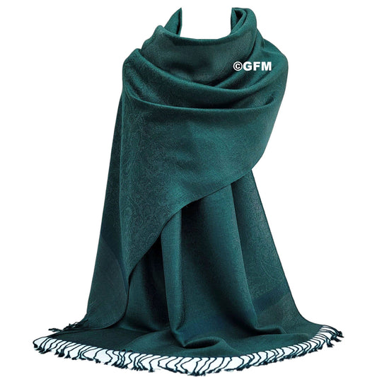 Paisley Pattern Pashmina Style Scarf – Lightweight, Stylish, Boho-Chic Fashion Accessory - Dark Teal Green (P093-GHTL)