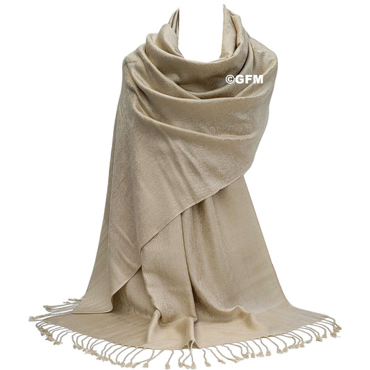 Paisley Pattern Pashmina Style Scarf – Lightweight, Stylish, Boho-Chic Fashion Accessory - Beige (P093-TRALL)