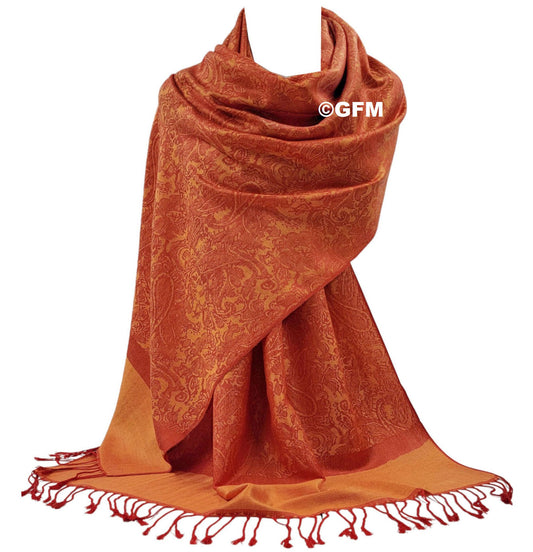 Paisley Pattern Pashmina Style Scarf – Lightweight, Stylish, Boho-Chic Fashion Accessory - Orangey Red (P093-CTNRGNRG)