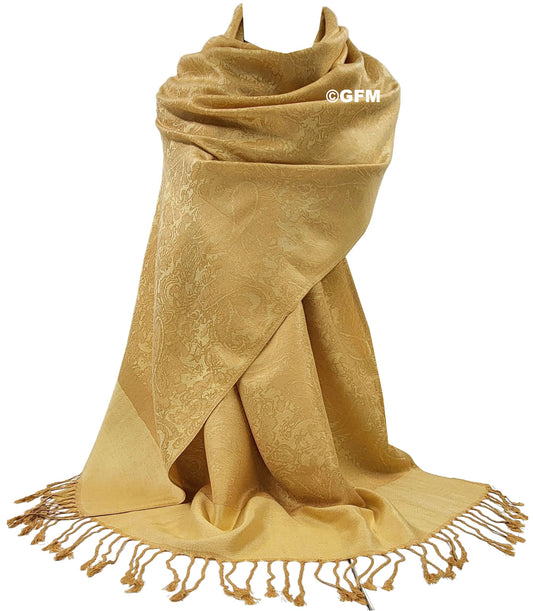 Paisley Pattern Pashmina Style Scarf – Lightweight, Stylish, Boho-Chic Fashion Accessory - Yellow Gold (P093-SNSN)