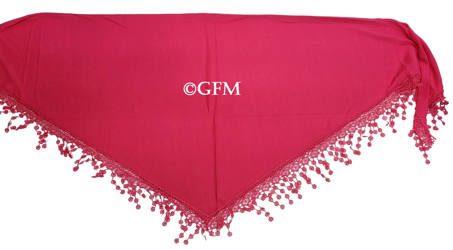 Triangle Scarf with Lace and Tassels - Fuchsia (TRI-PLN-CRTGLB)