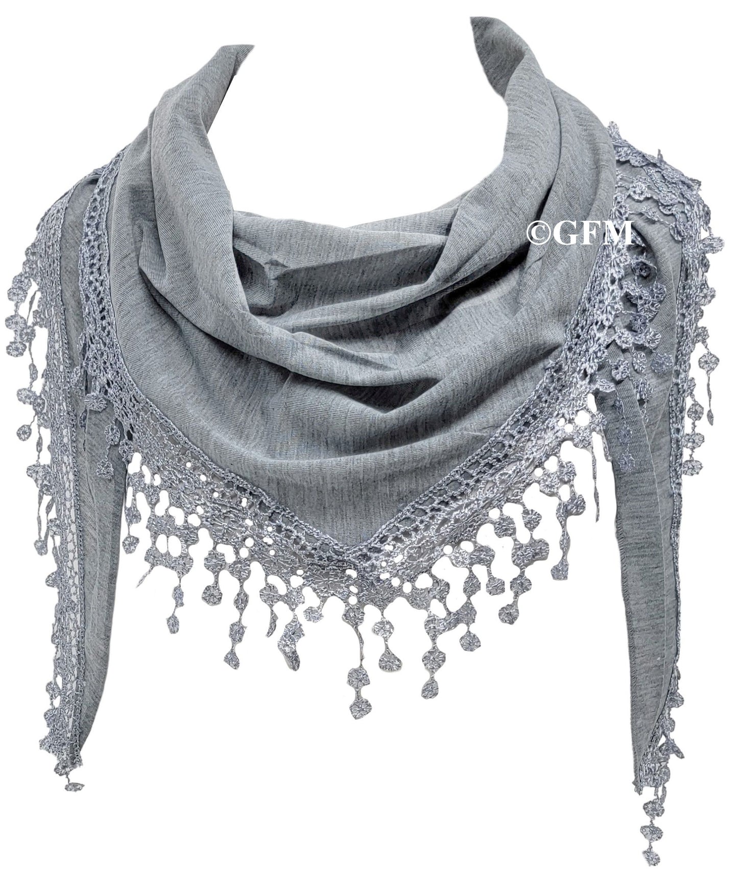 Triangle Scarf with Lace and Tassels - Silver Grey (TRI-PLN-CHBH)