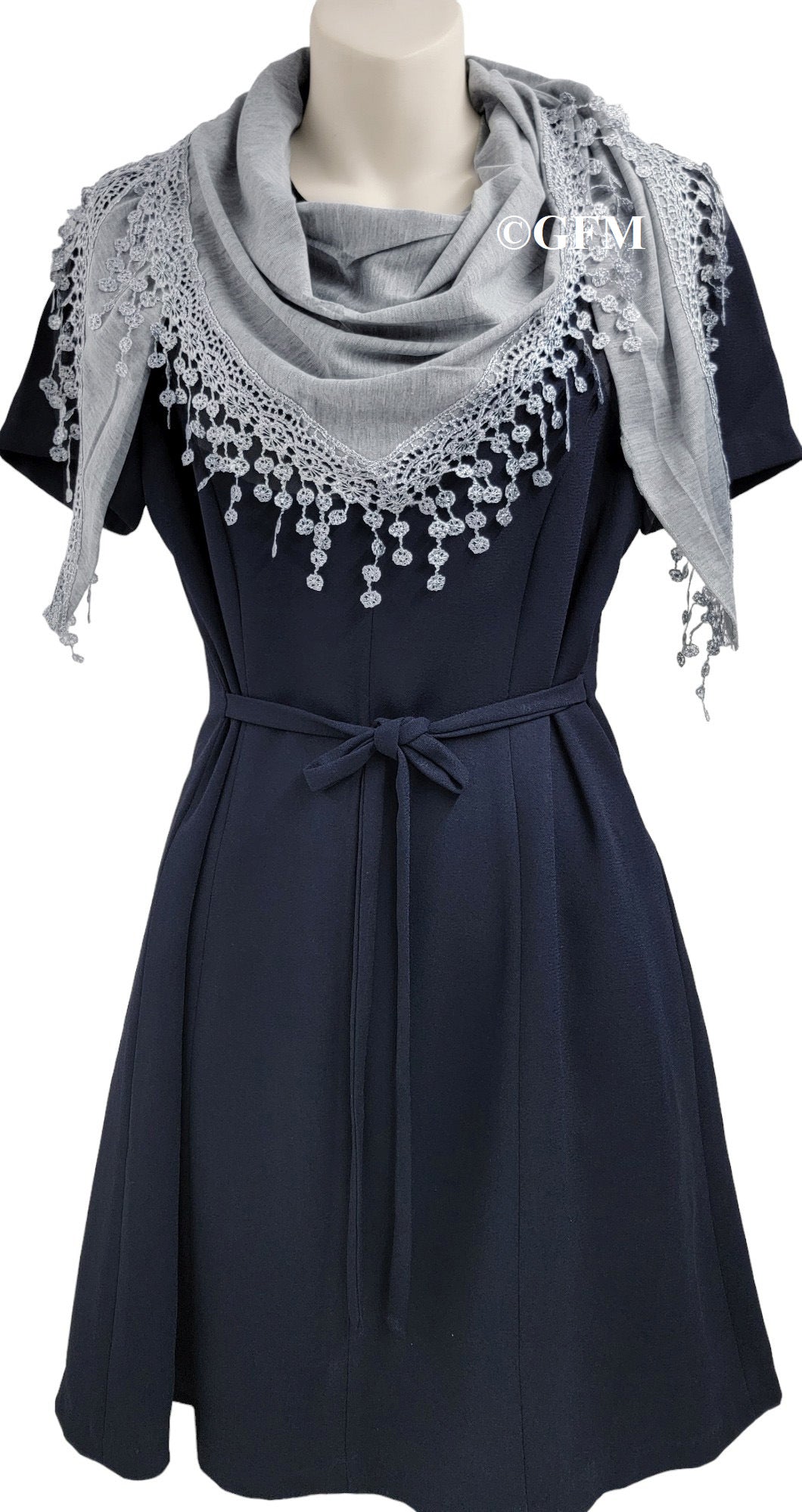 Triangle Scarf with Lace and Tassels - Silver Grey (TRI-PLN-CHBH)