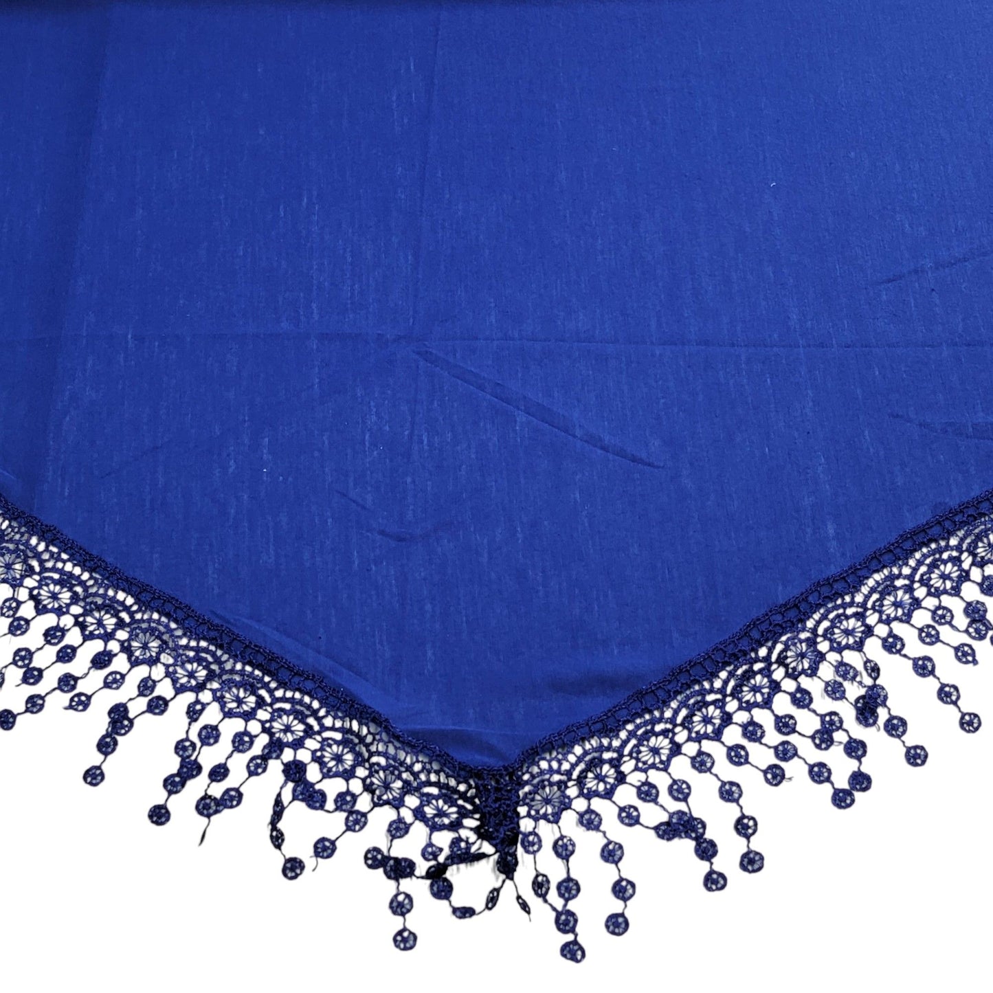 Triangle Scarf with Lace and Tassels - Royal Blue (TRI-PLN-CRTNL)