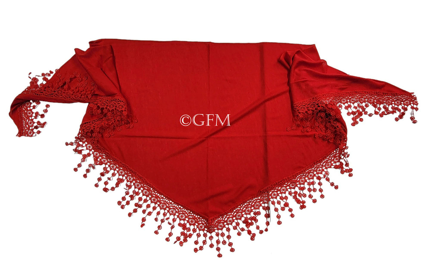 Triangle Scarf with Lace and Tassels - Red (TRI-PLN-SCLL)