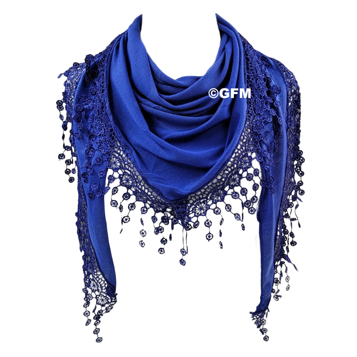 Triangle Scarf with Lace and Tassels - Royal Blue (TRI-PLN-CRTNL)