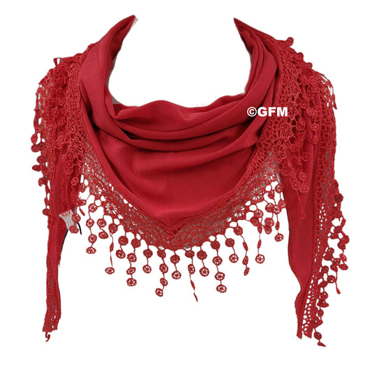 Triangle Scarf with Lace and Tassels - Red (TRI-PLN-SCLL)