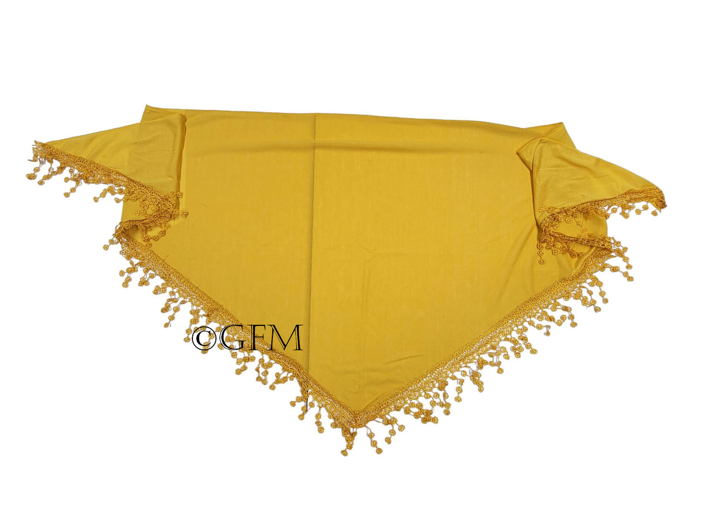 Triangle Scarf with Lace and Tassels - Mustard Yellow (TRI-PLN-MTD-PLA)
