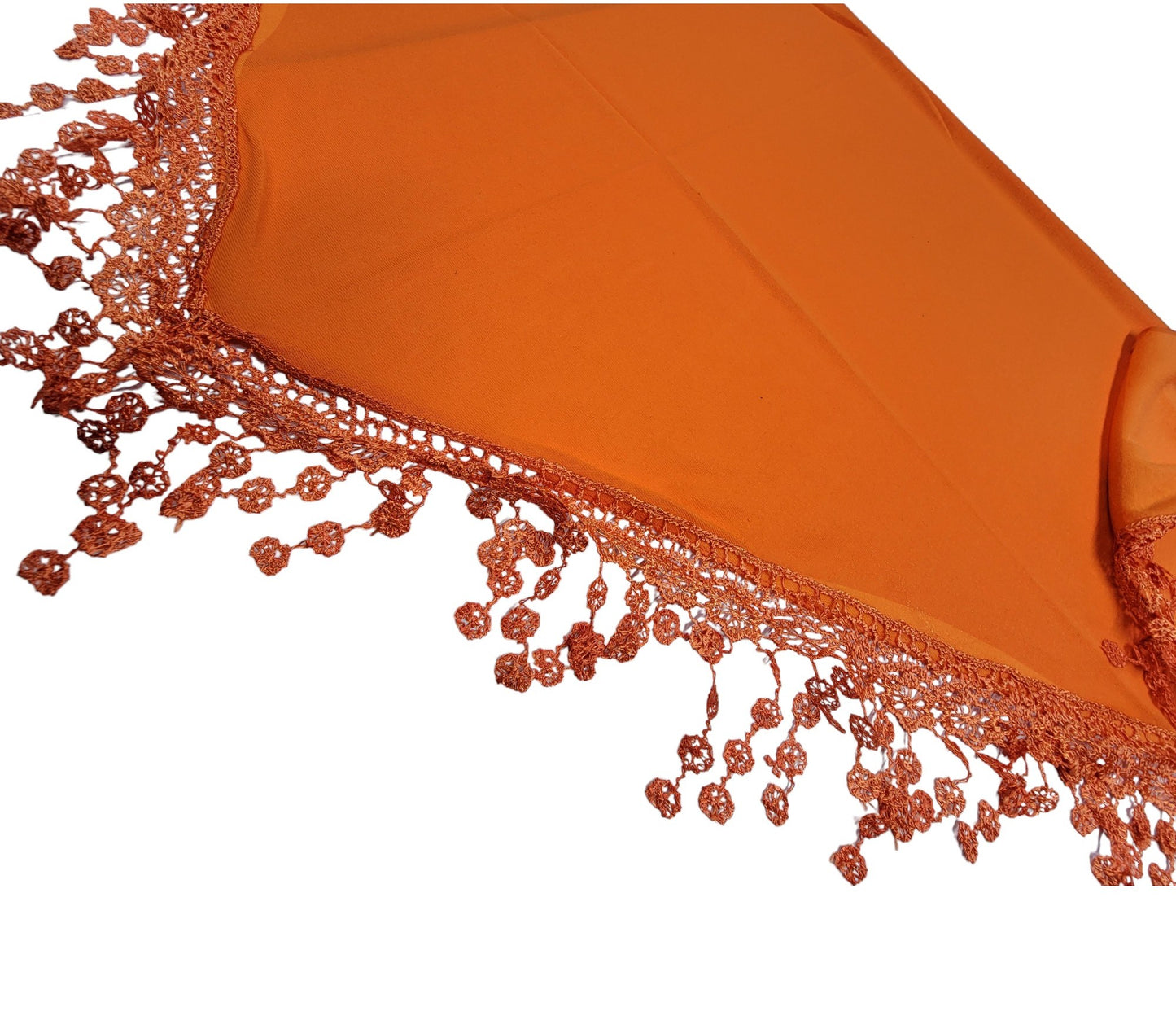 Triangle Scarf with Lace and Tassels - Orange (TRI-PLN-CRTNRG)