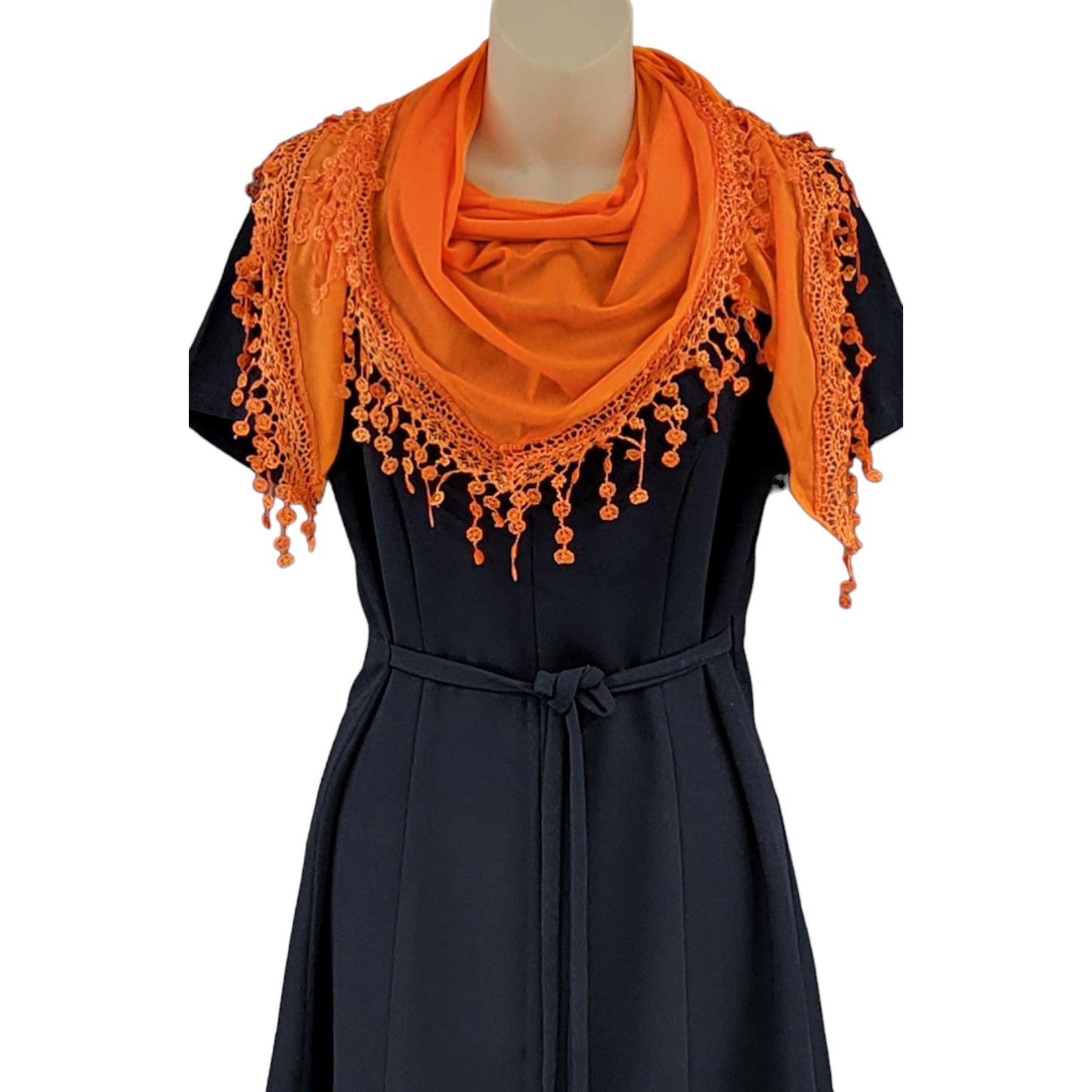Triangle Scarf with Lace and Tassels - Orange (TRI-PLN-CRTNRG)