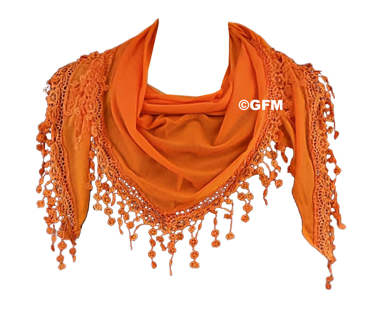 Triangle Scarf with Lace and Tassels - Orange (TRI-PLN-CRTNRG)