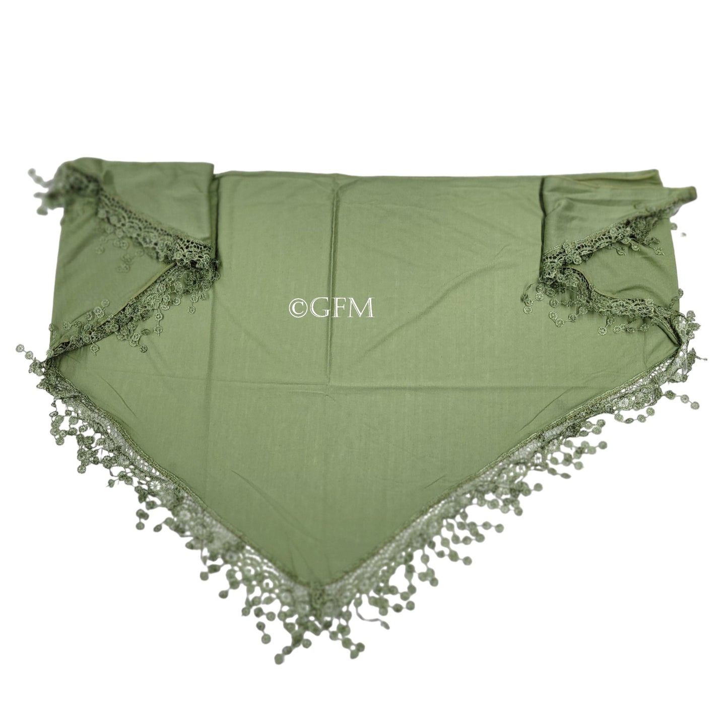 Triangle Scarf with Lace and Tassels - Light Green (TRI-PLN-HLHR)