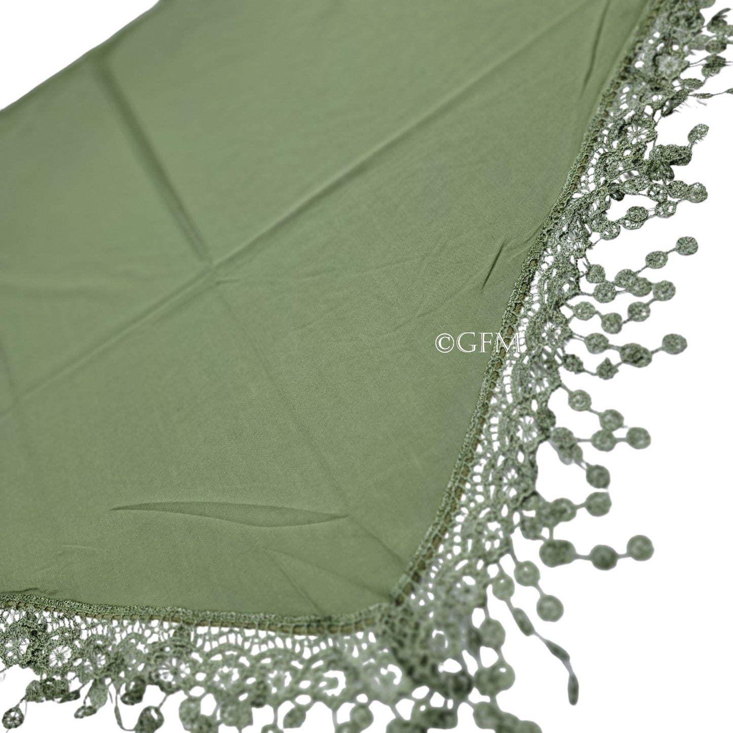 Triangle Scarf with Lace and Tassels - Light Green (TRI-PLN-HLHR)