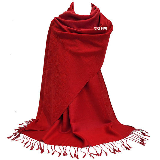 Paisley Pattern Pashmina Style Scarf – Lightweight, Stylish, Boho-Chic Fashion Accessory - Red (P093-VLLALL)