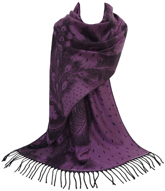 Peacock Feather Design Pashmina Style Scarf or Shawl – Light Purple (PCKPASH-P47-HLJMNKL)