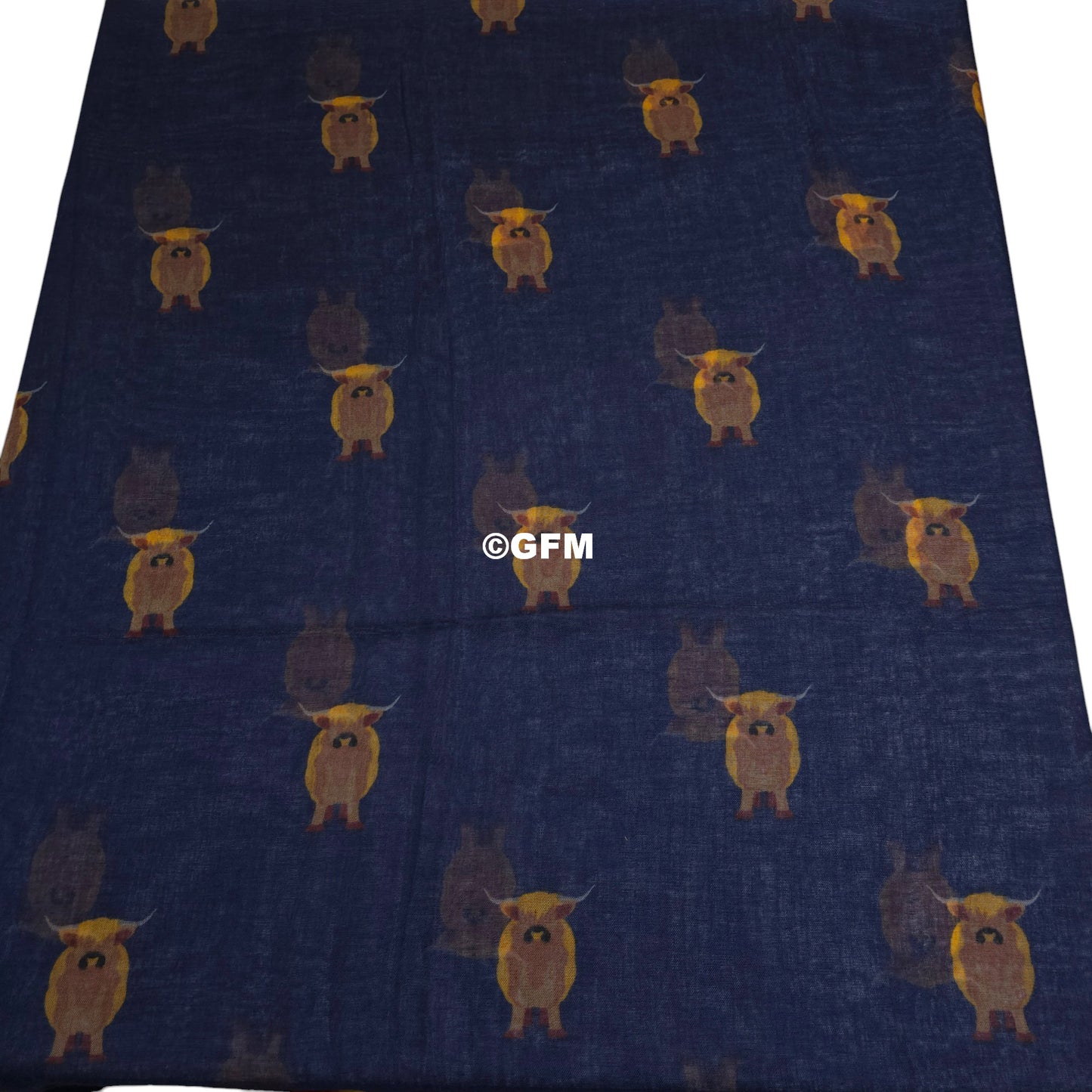 Scottish Highland Cow Scarf – Fluffy Highland Coos Heilan Coo Cattle Print Wrap - Navy Blue (CW-53-GHNL)