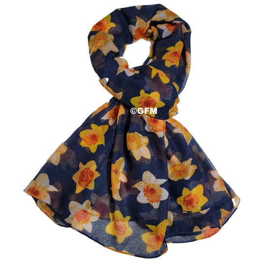 Daffodil Flower Print Scarf - Blue (DAF-05-GHNL)