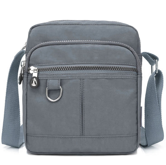 Lightweight Waterproof Small Nylon Crossbody Bag for Women with Multiple Compartments and Adjustable Strap - Light Grey (9925-HLBH)