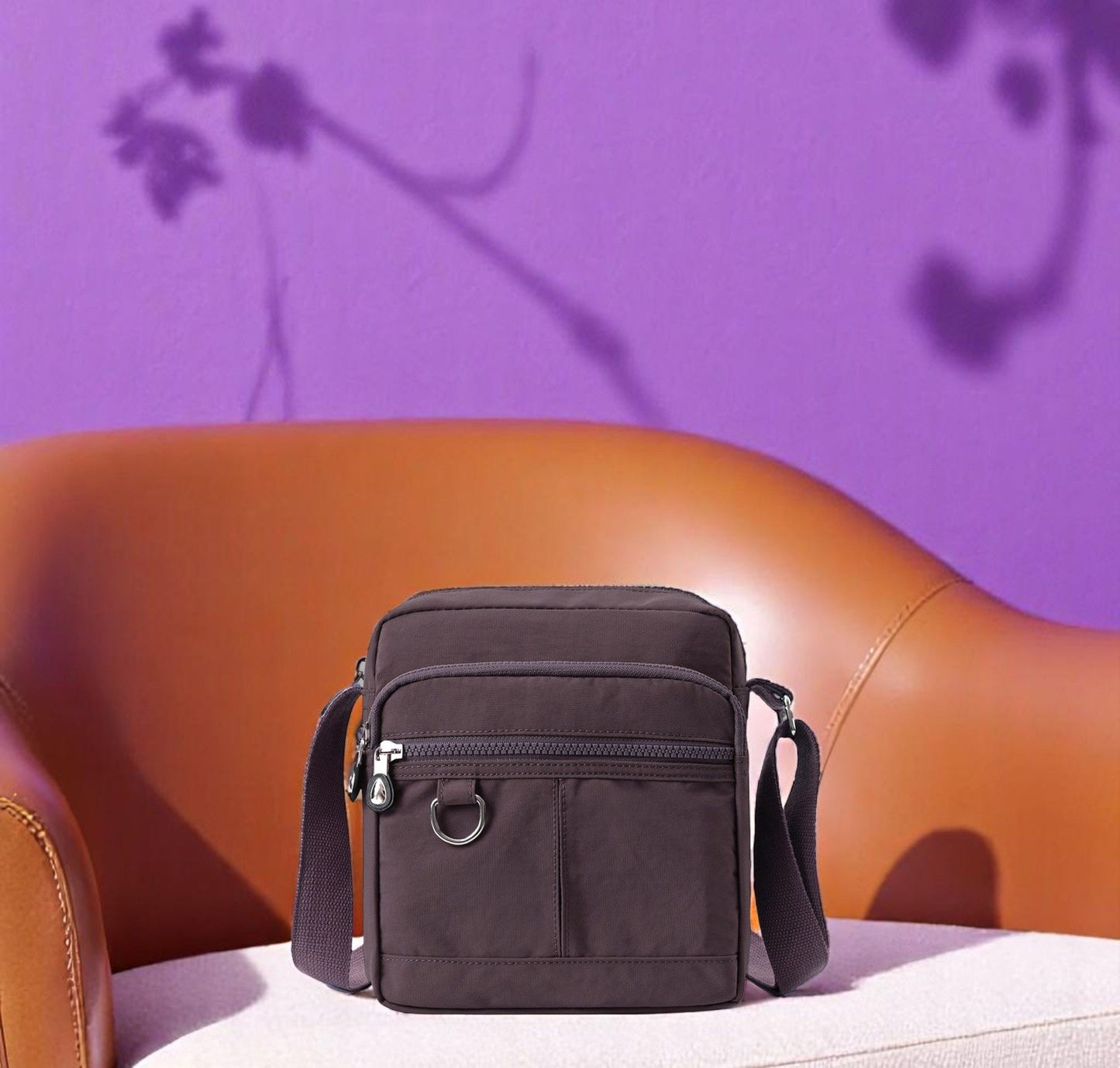 Lightweight Waterproof Small Nylon Crossbody Bag for Women with Multiple Compartments and Adjustable Strap - Dusky Purple (9925-DGLB)