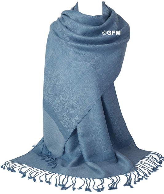 Paisley Pattern Pashmina Style Scarf – Lightweight, Stylish, Boho-Chic Fashion Accessory - Light Blue (P093-HLNL)