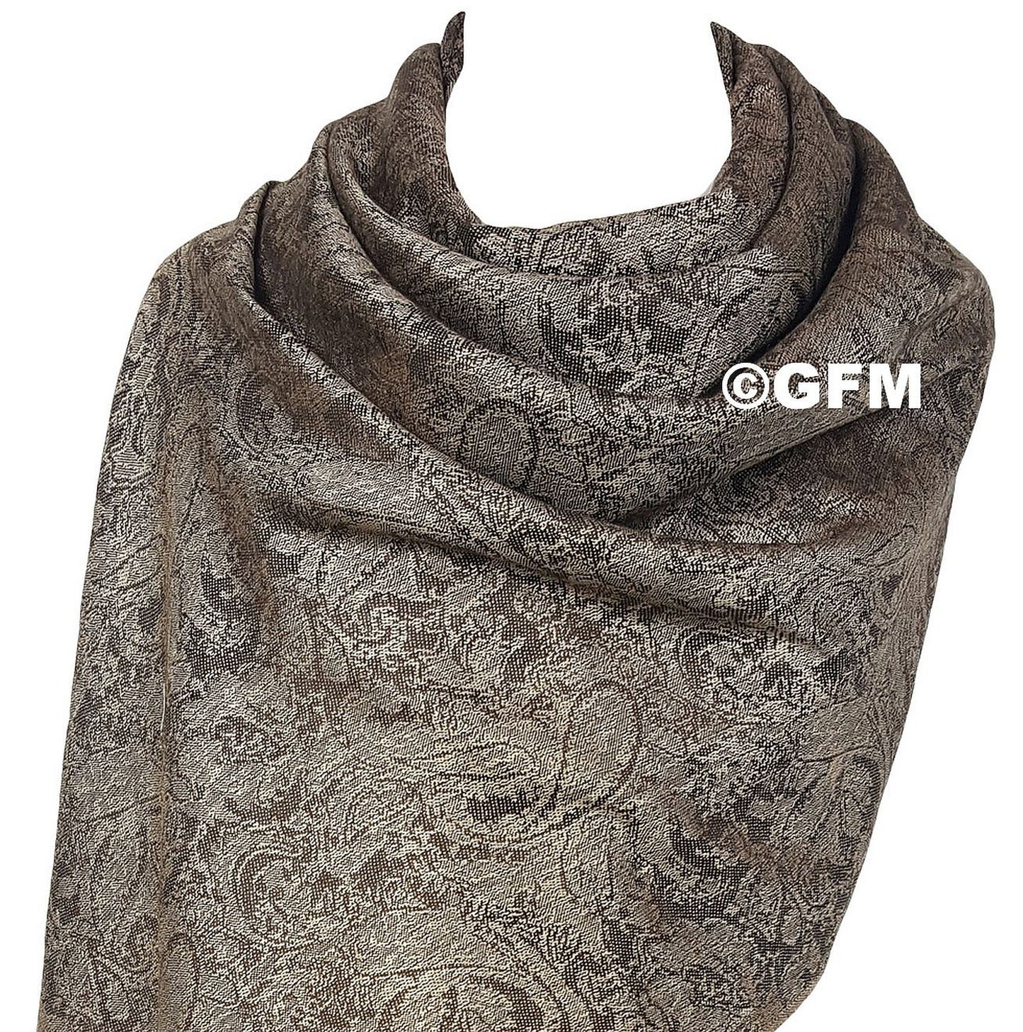 Paisley Pattern Pashmina Style Scarf – Lightweight, Stylish, Boho-Chic Fashion Accessory - Brown (P093-KEK)