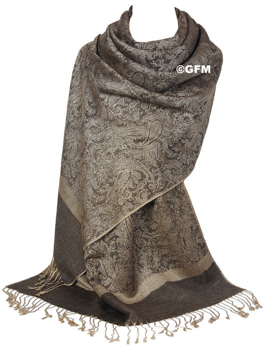 Paisley Pattern Pashmina Style Scarf – Lightweight, Stylish, Boho-Chic Fashion Accessory - Brown (P093-KEK)
