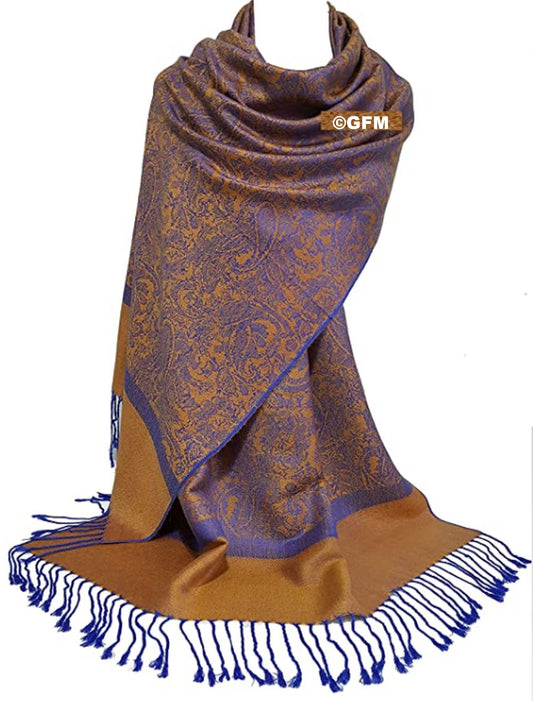 Paisley Pattern Pashmina Style Scarf – Lightweight, Stylish, Boho-Chic Fashion Accessory - Orange Blue (P093-NRGCRTNL)
